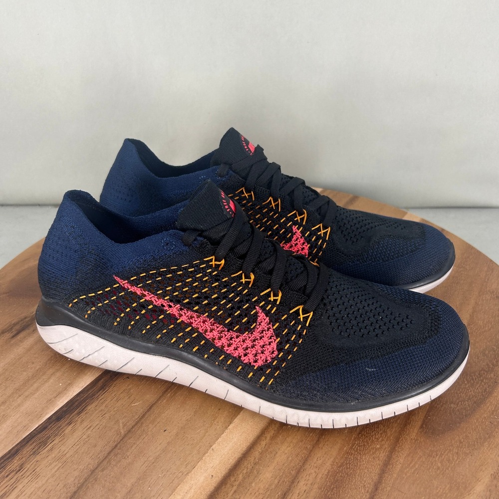 Nike Free RN Flyknit 2018 Black Navy Pink Running Shoes 942838-068 Mens Size 10